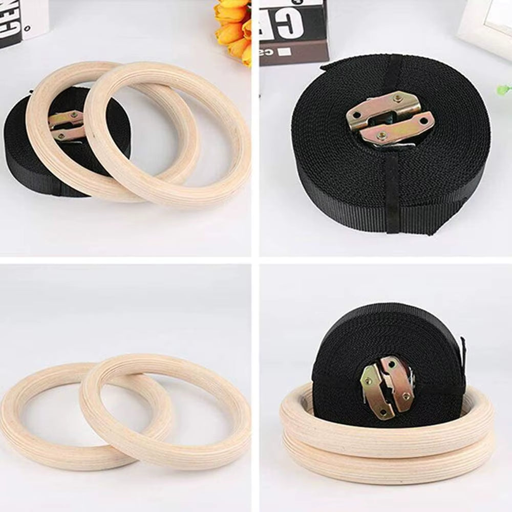 28/32MM Fitness Wooden Gymnastics Rings Fitness Home Gym Equipment Strength Training Gymnastics Equipment