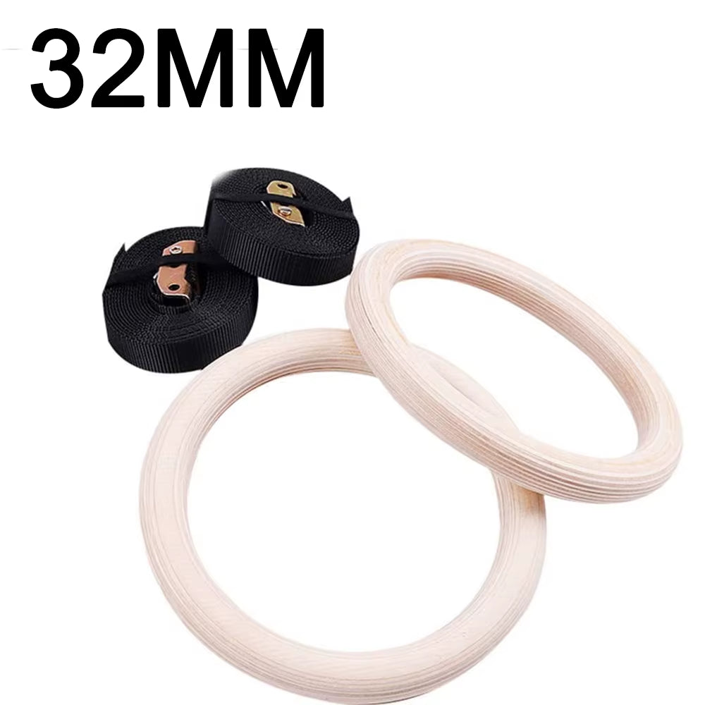 28/32MM Fitness Wooden Gymnastics Rings Fitness Home Gym Equipment Strength Training Gymnastics Equipment