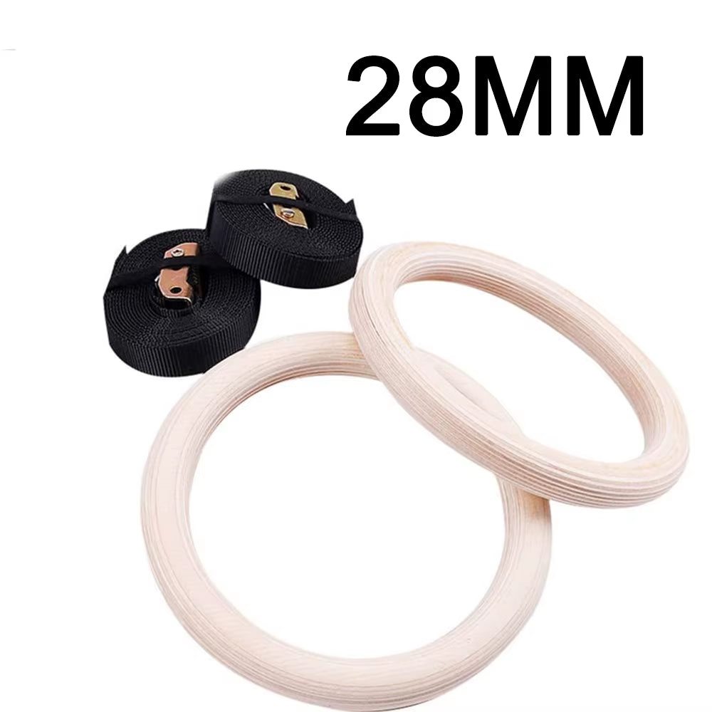 28/32MM Fitness Wooden Gymnastics Rings Fitness Home Gym Equipment Strength Training Gymnastics Equipment