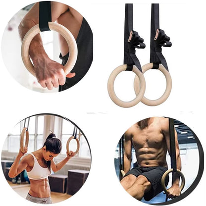 28/32MM Fitness Wooden Gymnastics Rings Fitness Home Gym Equipment Strength Training Gymnastics Equipment