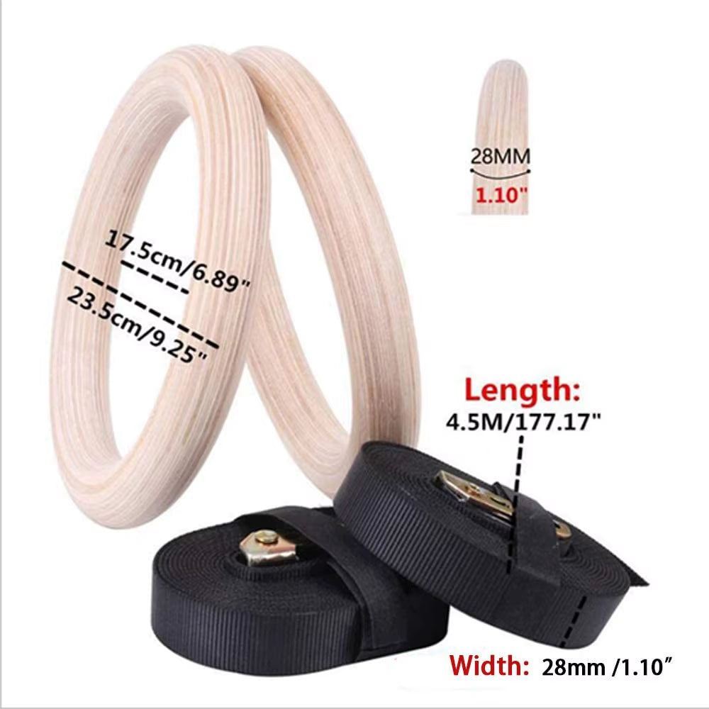 28/32MM Fitness Wooden Gymnastics Rings Fitness Home Gym Equipment Strength Training Gymnastics Equipment